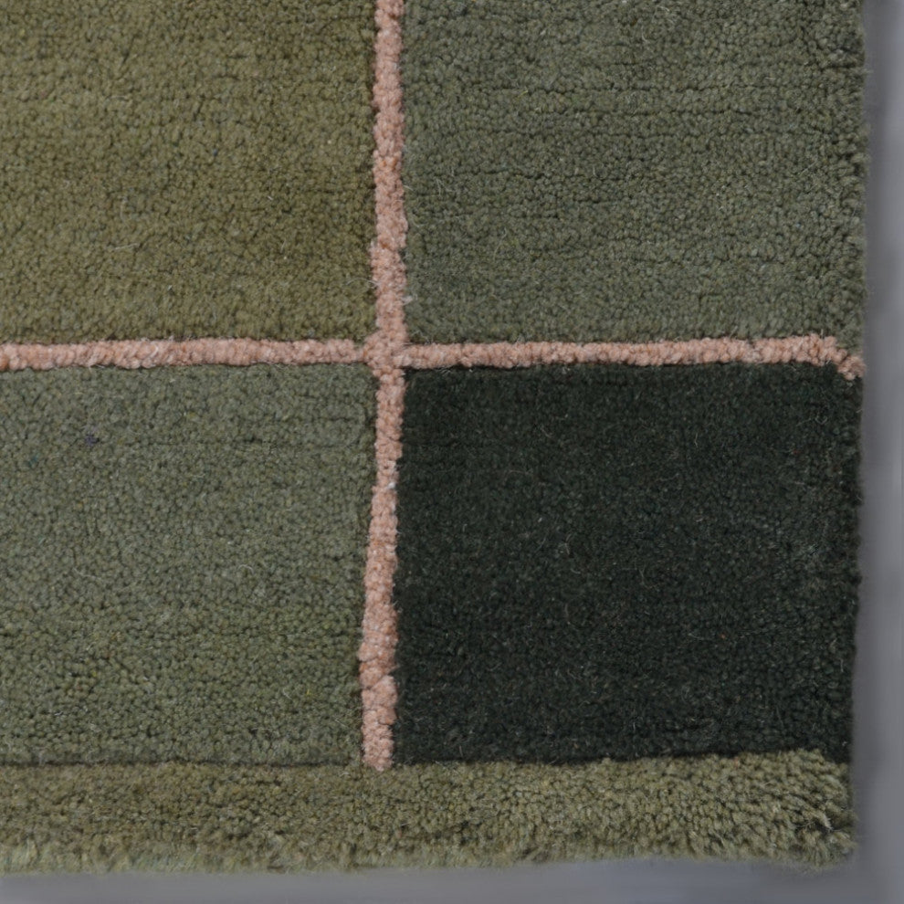 Hand Knotted Tibbati Wool Area Rug Contemporary Green