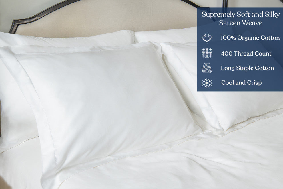 Delara GOTS 100% Organic Cotton Pillowcase Set of 2 400TC, White, Queen, 21"x32"