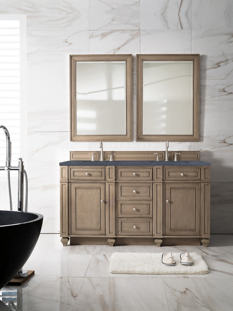 Bristol 60" Double Vanity Whitewashed Walnut, Charcoal Soapstone Quartz