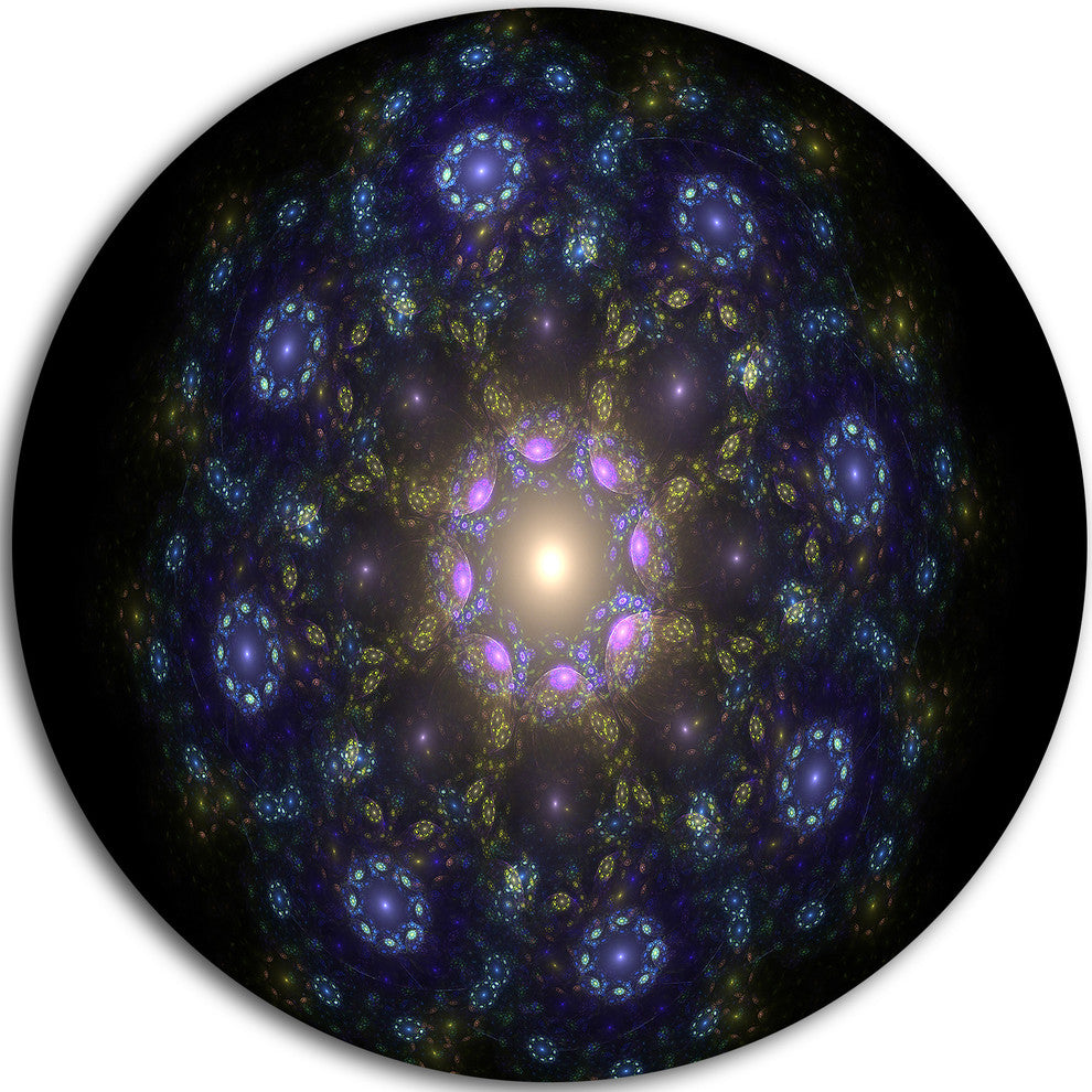 Blue Abstract Fractal Mandala Flower, Floral Disc Metal Wall Art, 36"