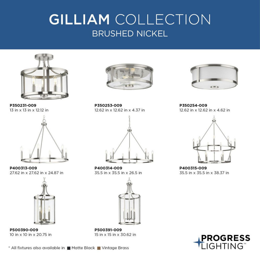 Gilliam Collection 12-5/8" Two-Light Brushed Nickel Flush Mount