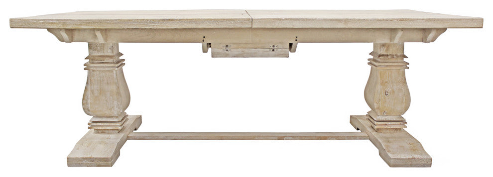 Benedict Extension Dining Table in Mango Solid Wood with White Wash Finish