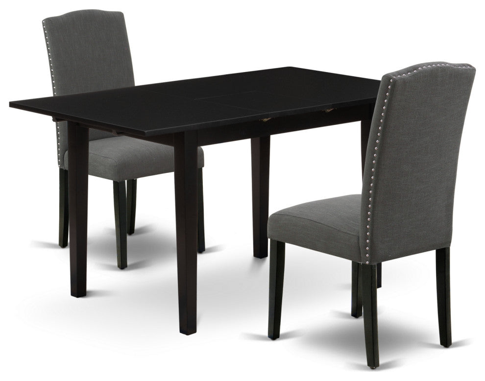 3-Pc Wood Dinette Set, Chairs, Butterfly Leaf Wood Table, Black