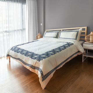 Blue Medallion Border King Brushed Poly Duvet Cover