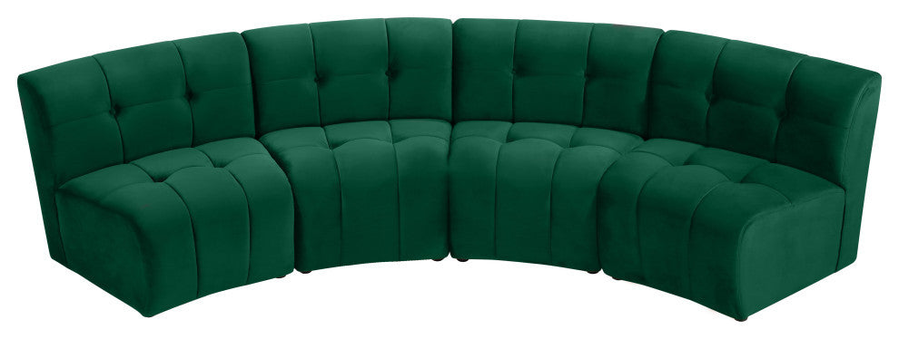 Limitless Velvet Upholstered 4-Piece Modular Sectional, Green
