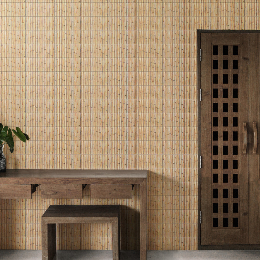 Bamboo Haven Tiki Cream Fluted Ceramic Wall Tile