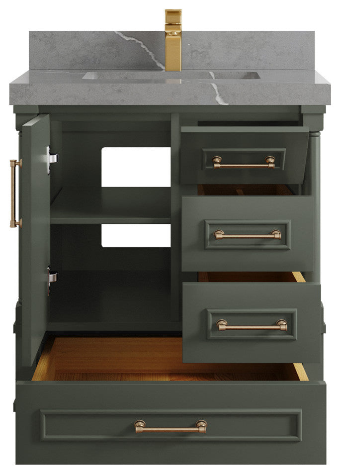 Aberdeen 30 Single Sink Bath Vanity in Pewter Green 2" Piatra Gray