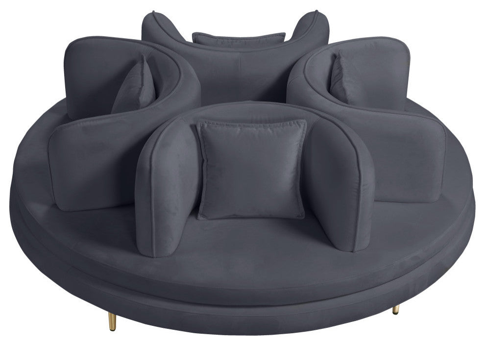 Circlet Velvet Upholstered Roundabout Sofa, Gray