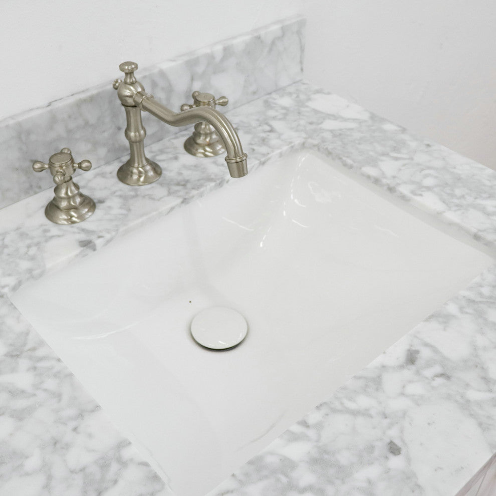 61" Double Sink Vanity, White Finish With White Carrara Marble