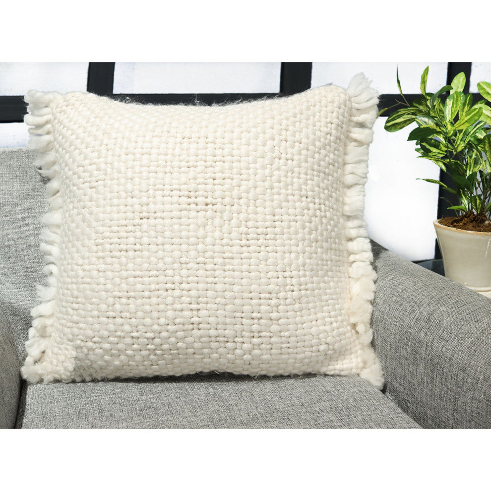 Ivory Hand-Woven Mercer Throw Pillow, 20" x 20"