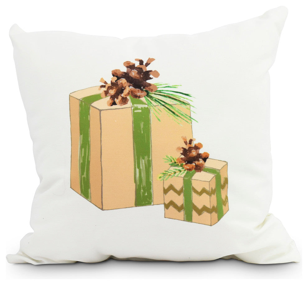Nature's Gift 26" Off White Holiday Print Decorative Throw Pillow