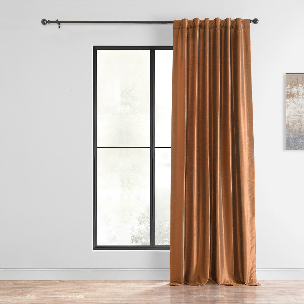 Vintage FauxDupioni Silk Curtain, Single Panel, Copper Kettle, 50"x84"