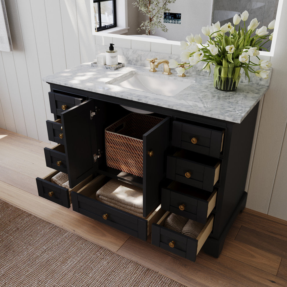 Audrey Vanity Set, Black Onyx, 48", Gold Hardware, No Mirror