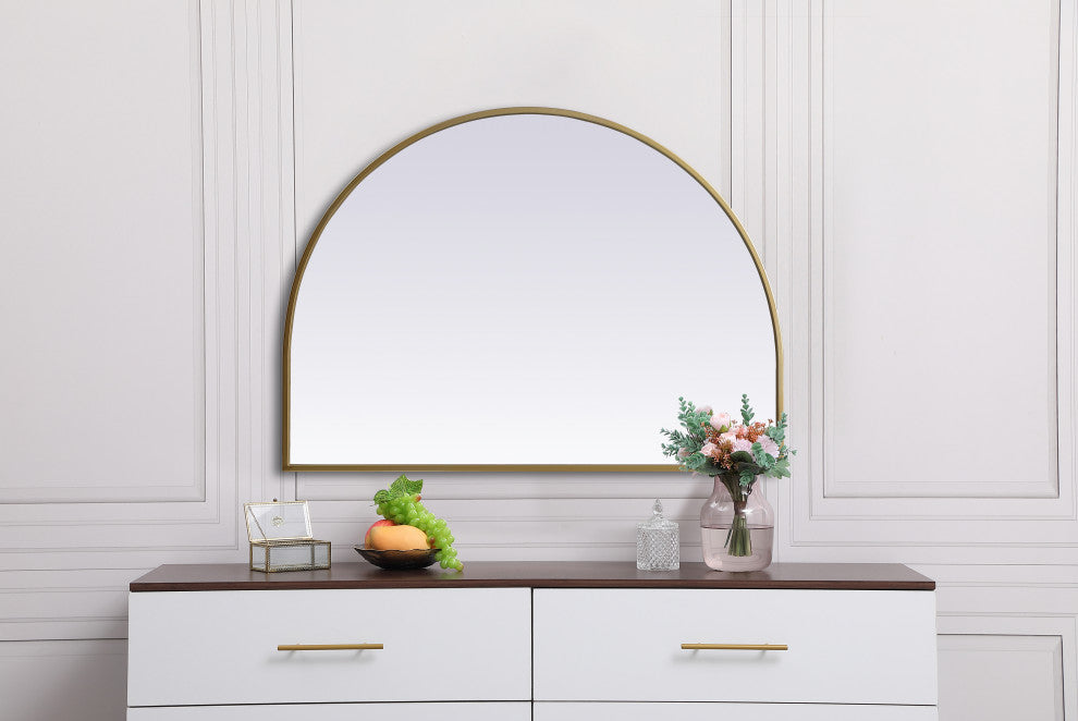 Metal Frame Arch Mirror 33X24 Inch, Brass