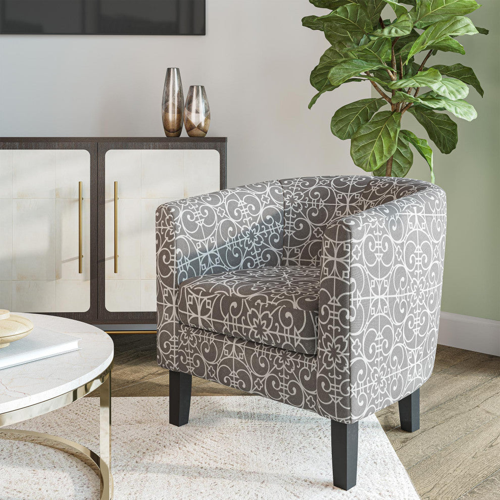 Modern Club Chair Barrel Design, Grey & Beige