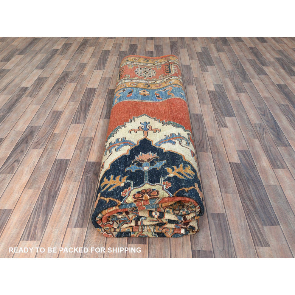 Imperial Red Afghan Peshawar Heriz Wool Hand Knotted Oriental Rug, 12'x14'7"