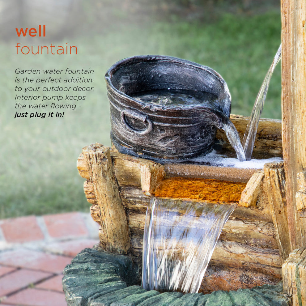 50" Tall Outdoor Water Well Fountain with Tiering Bucket