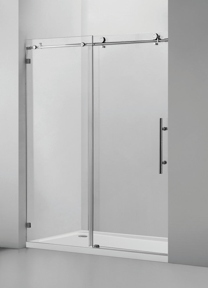 56"“60"Wx76" Frameless Sliding Shower Door With Clear Glass, Brushed Nickel