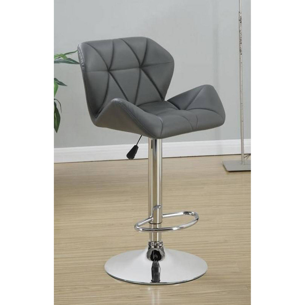 Set of 2 Adjustable Bar Stools, Chrome and Gray
