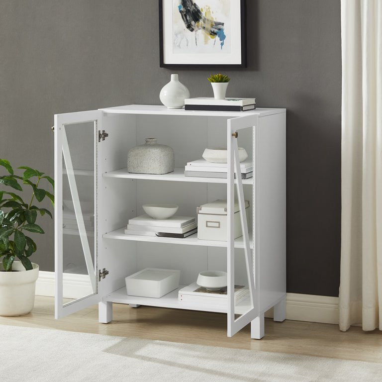 Modern Pantry Cabinet, Tempered Glass Doors & Adjustable Shelves, White
