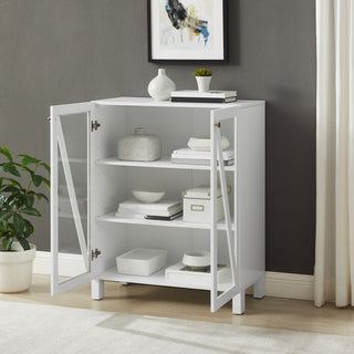 Modern Pantry Cabinet, Tempered Glass Doors & Adjustable Shelves, White