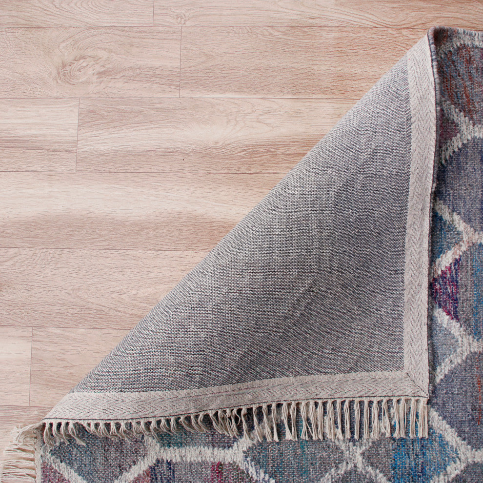 Multicolored Mosaic Lattice Handwoven Wool Dhurrie Area Rug, 2' X 3'