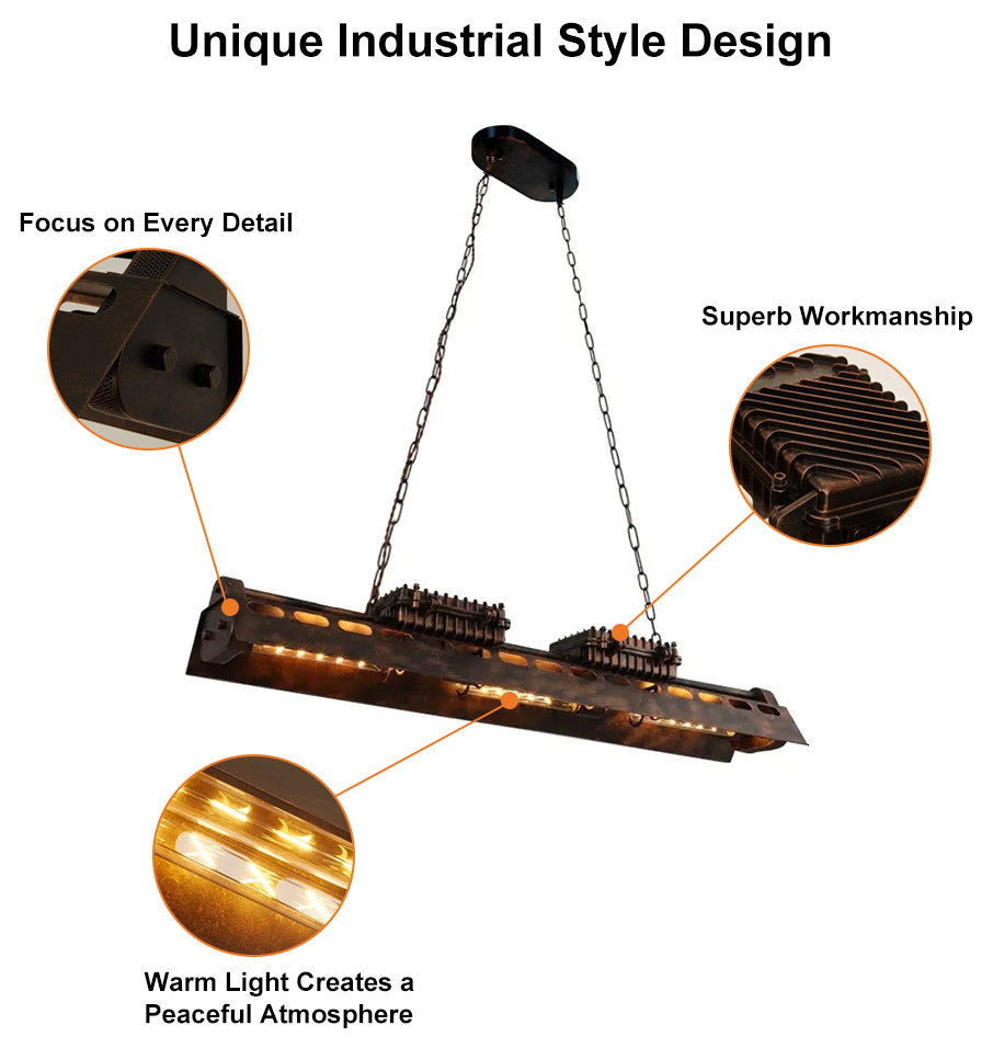 Industrial 6-Light Kitchen Island Lighting Loft Linear Pendant Light Fixture