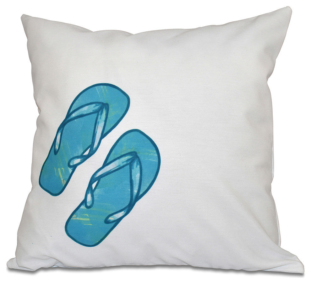 Flip Flops, Geometric Print Pillow, White, 18"x18"