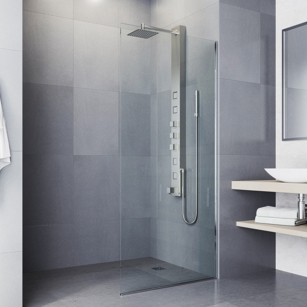 Bowery 58" H x 5" W 4-Jet Shower Panel with Square Shower Head and Tub Filler, Stainless