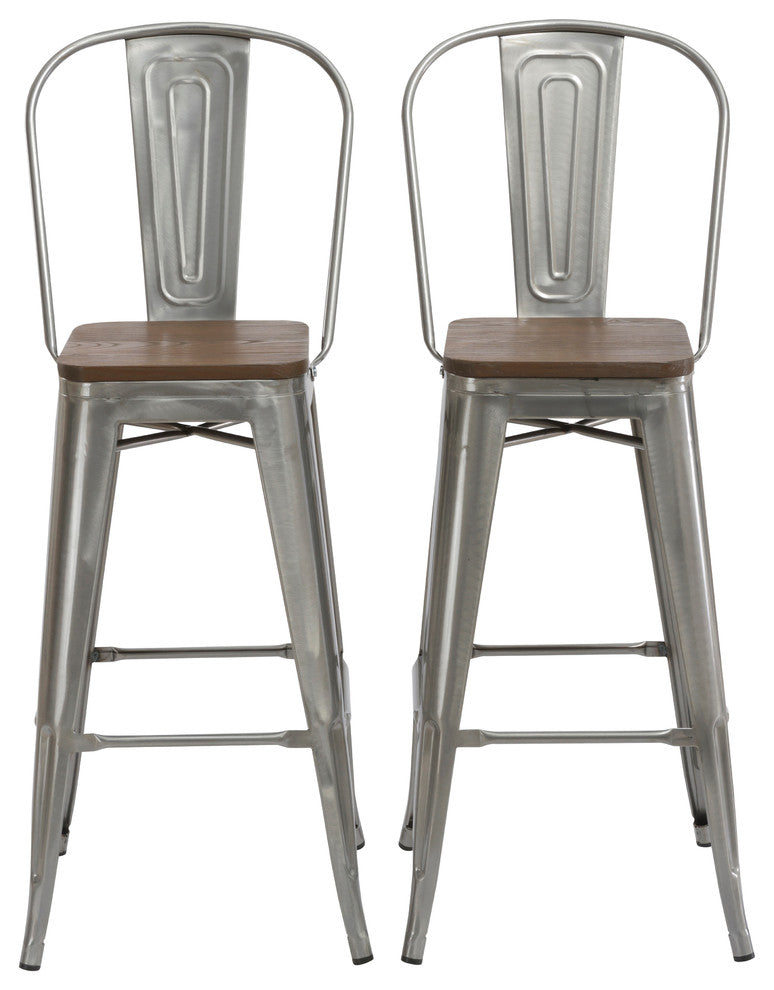 Tradd Metal and Wood Bistro Bar Stools, Set of 2, Gunmetal, 30"