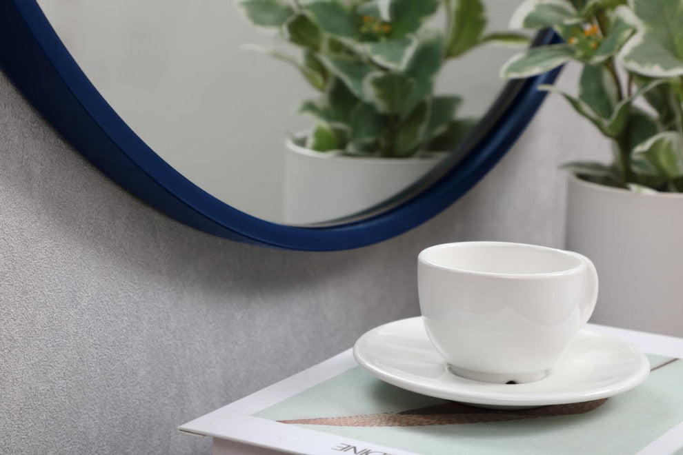 Elegant Decor MR4031BL Metal Frame Round Mirror, 24" Blue