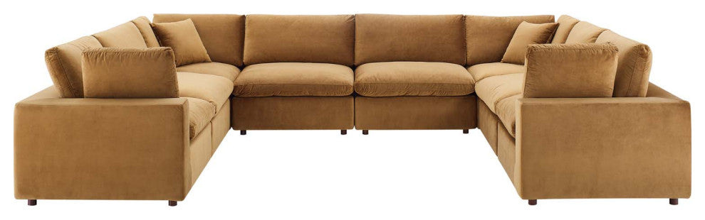 Sectional Sofa Set, Velvet, Brown, Modern, Living Lounge Hotel Lobby Hospitality