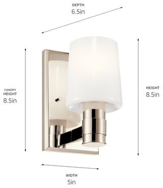 Adani 8.5" 1 Light Wall Sconce With Opal Glass, Polished Nickel