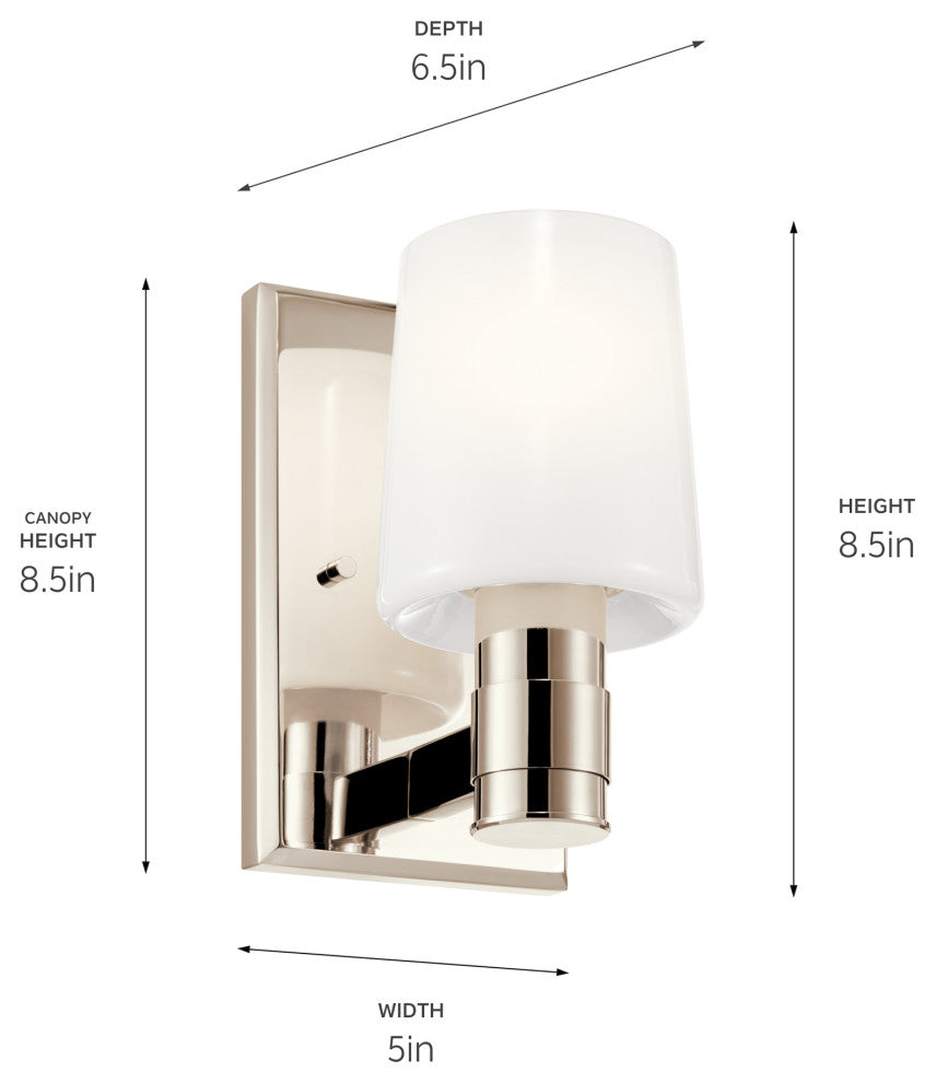 Adani 8.5" 1 Light Wall Sconce With Opal Glass, Polished Nickel