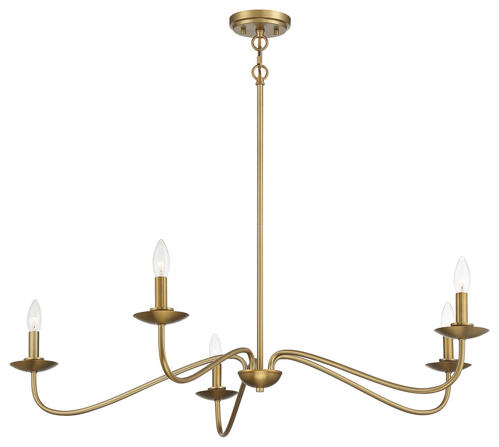 5-Light Chandelier, Matte Black, Natural Brass