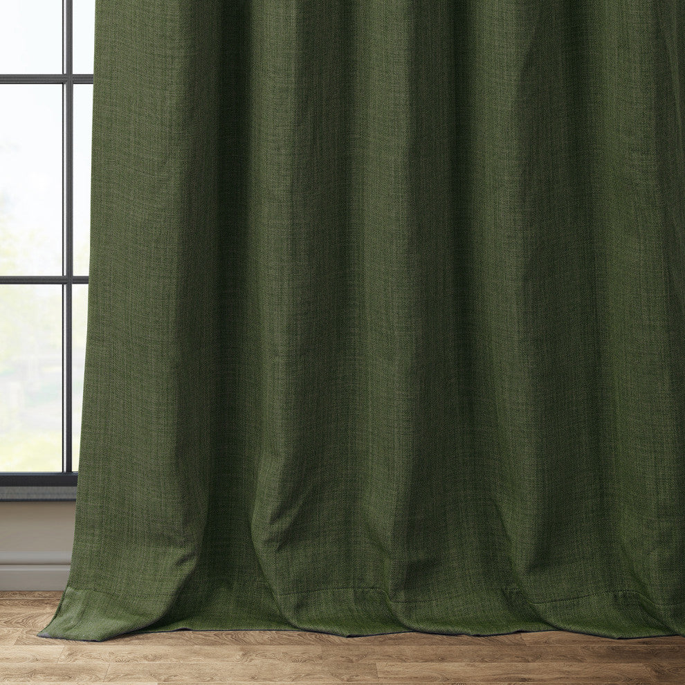 Faux Linen Darkening Curtain Single Panel, Tuscany Green, 50"x84"