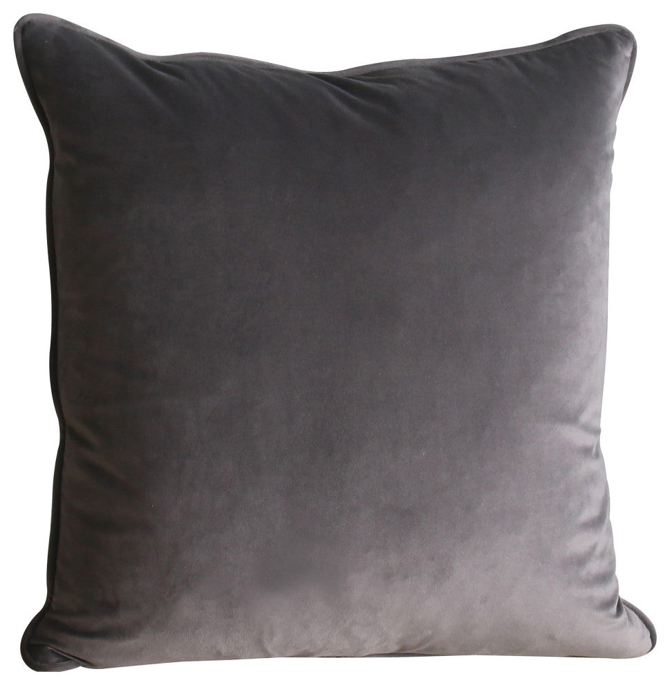 Sonora Plush Velvet 20x20 Square Throw Pillow, Dark Grey