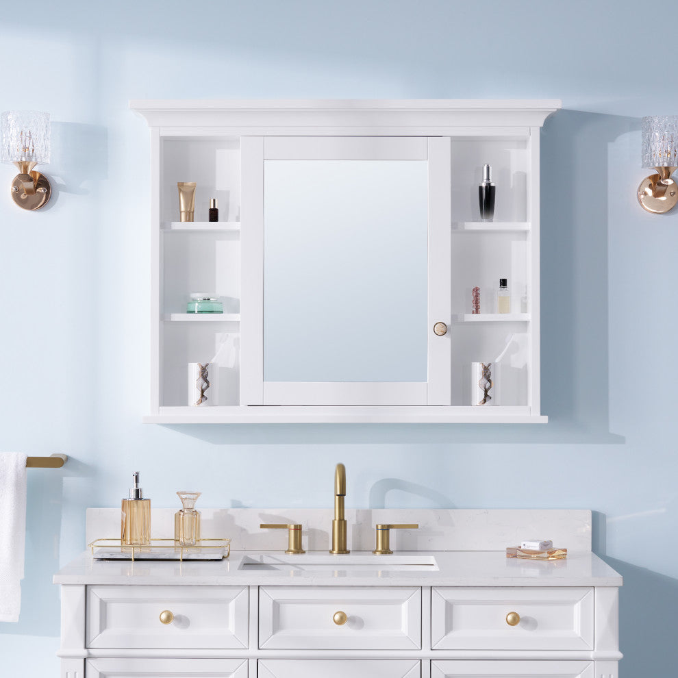 Handmade Solid Wood Medicine Cabinet with Ample Storage Space in White, 40"x30" Left Open Single Door