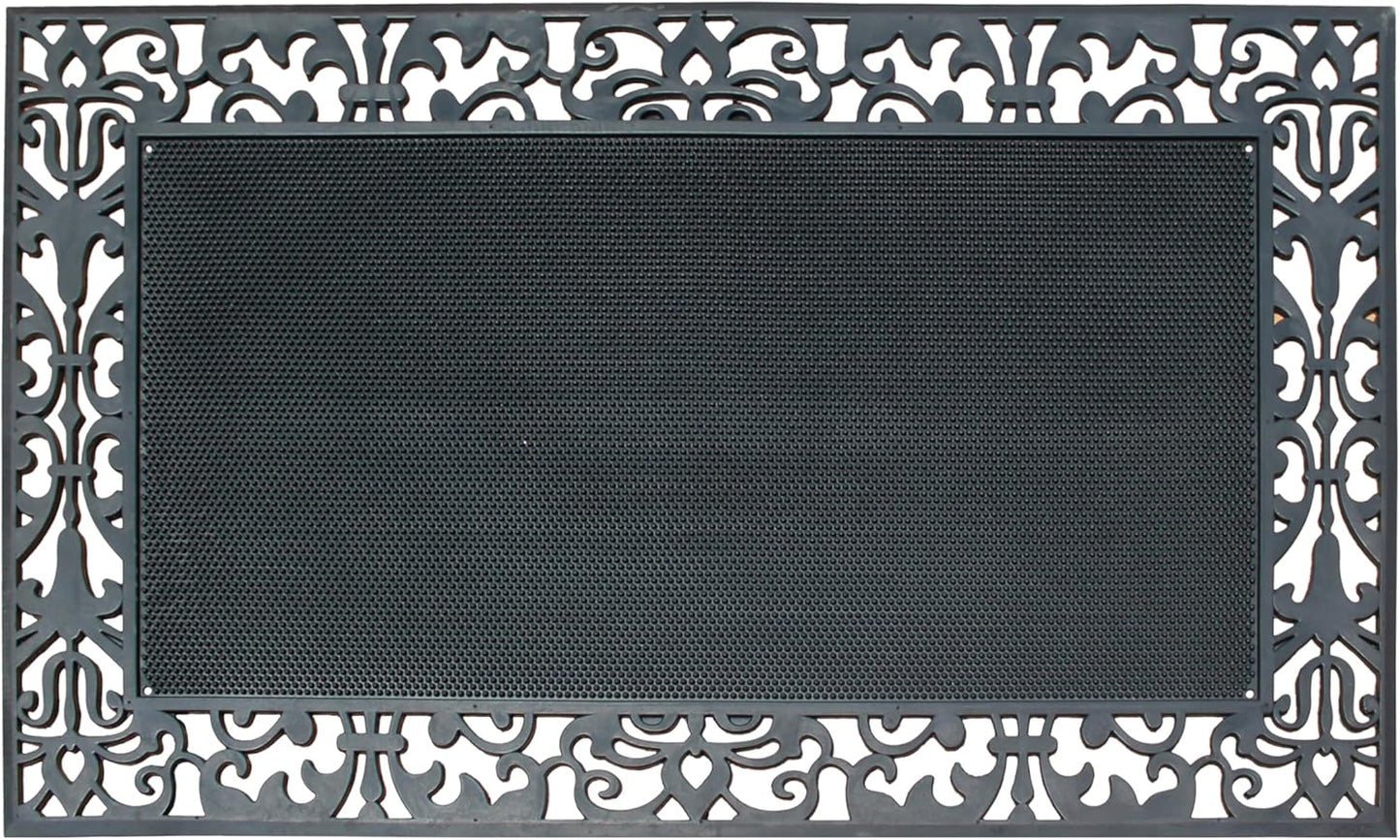 A1HC Rubber Pin Mat Paisley Border Heavy Duty Double Door Doormat 30"x48", Black