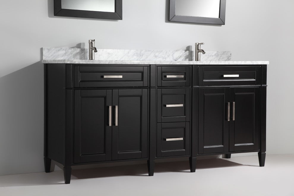 Vanity Set With Carrara Marble Top, 72", Espresso