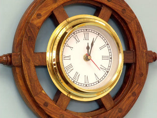 Wooden Ship Wheel Clock, 12"
