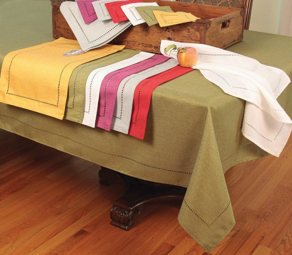 Melrose Easy Care Cutwork Hemstitch 70"x104" Tablecloth, Gold