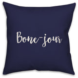Bone-jour in Navy 18x18 Throw Pillow Cover