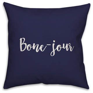 Bone-jour in Navy 18x18 Throw Pillow Cover