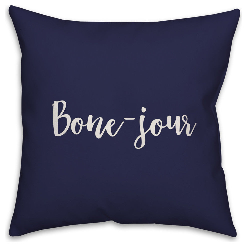 Bone-jour in Navy 18x18 Throw Pillow Cover