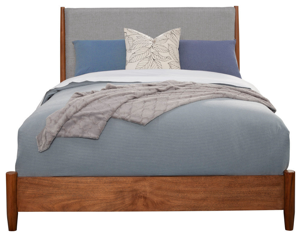 Flynn Mid Century Modern Two Tone California King Panel Bed, Acorn/Grey
