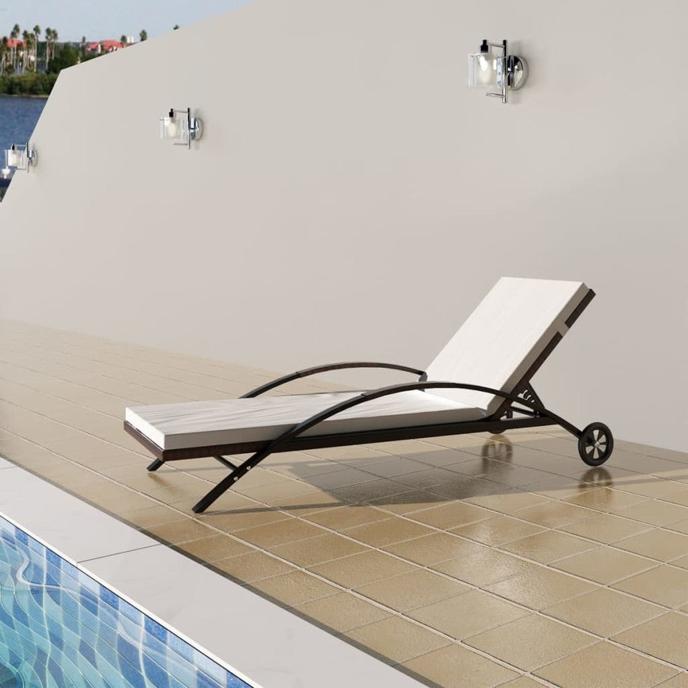 vidaXL Patio Lounge Chair Sunlounger Sunbed with Cushion Brown Poly Rattan