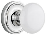 Single Classic Rosette With White Porcelain Knob, Bright Chrome, Bright Chrome