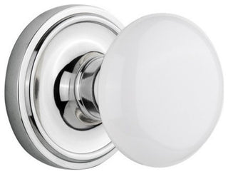 Single Classic Rosette With White Porcelain Knob, Bright Chrome, Bright Chrome