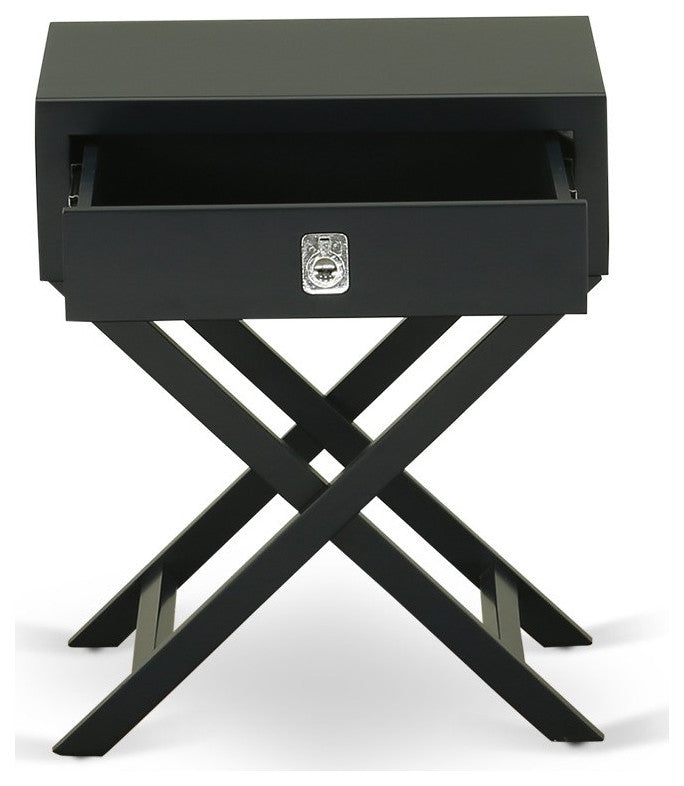 Hamilton Square Night Stand End Table With Drawer, Black Finish